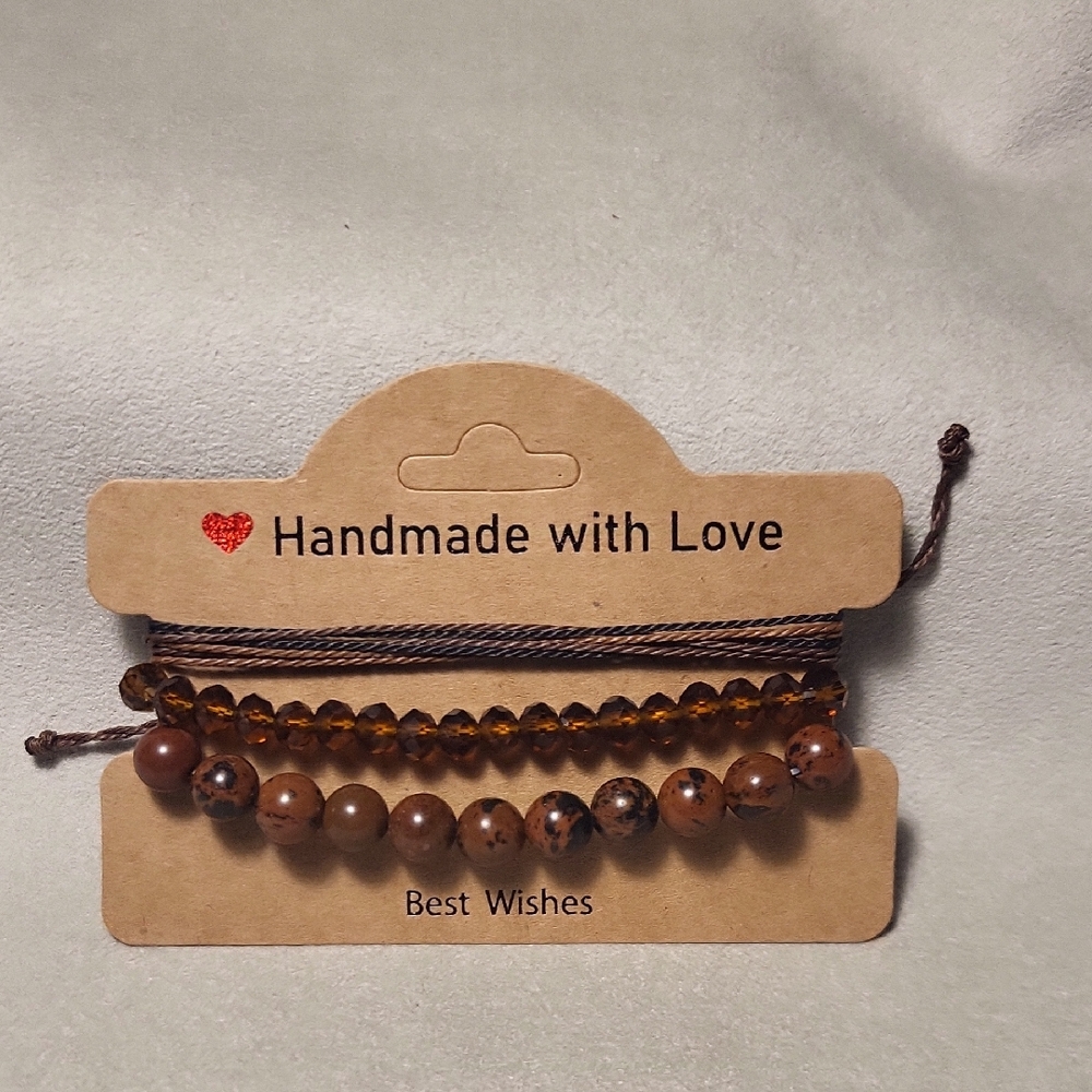 Brown Beaded Bracelet Set